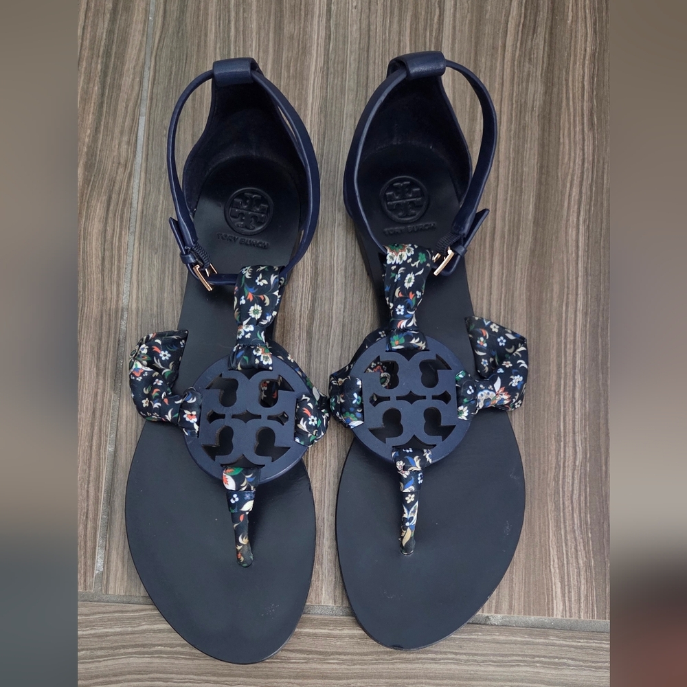 Tory Burch Black Floral Sandals